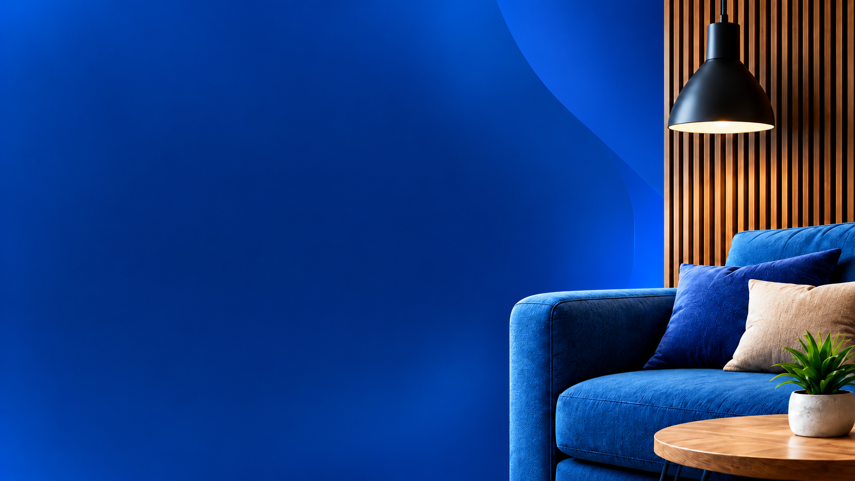 Moderan enterijer apartmana sa plavom sofom