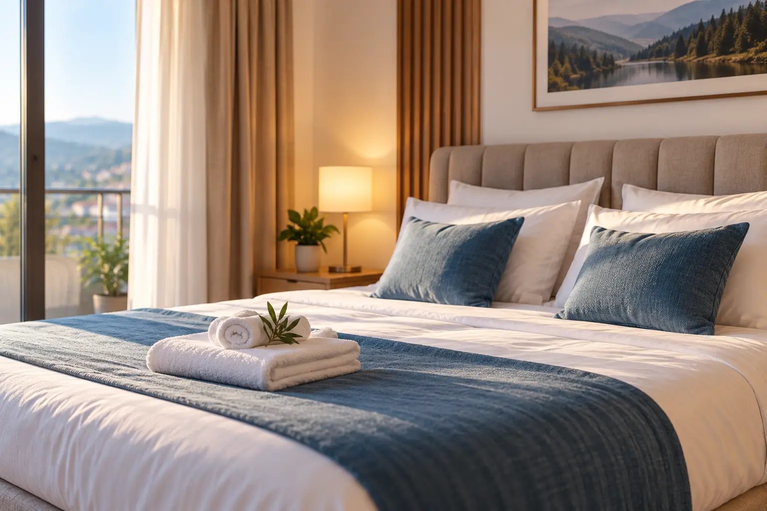 Moderna spavaća soba apartmana sa pogledom